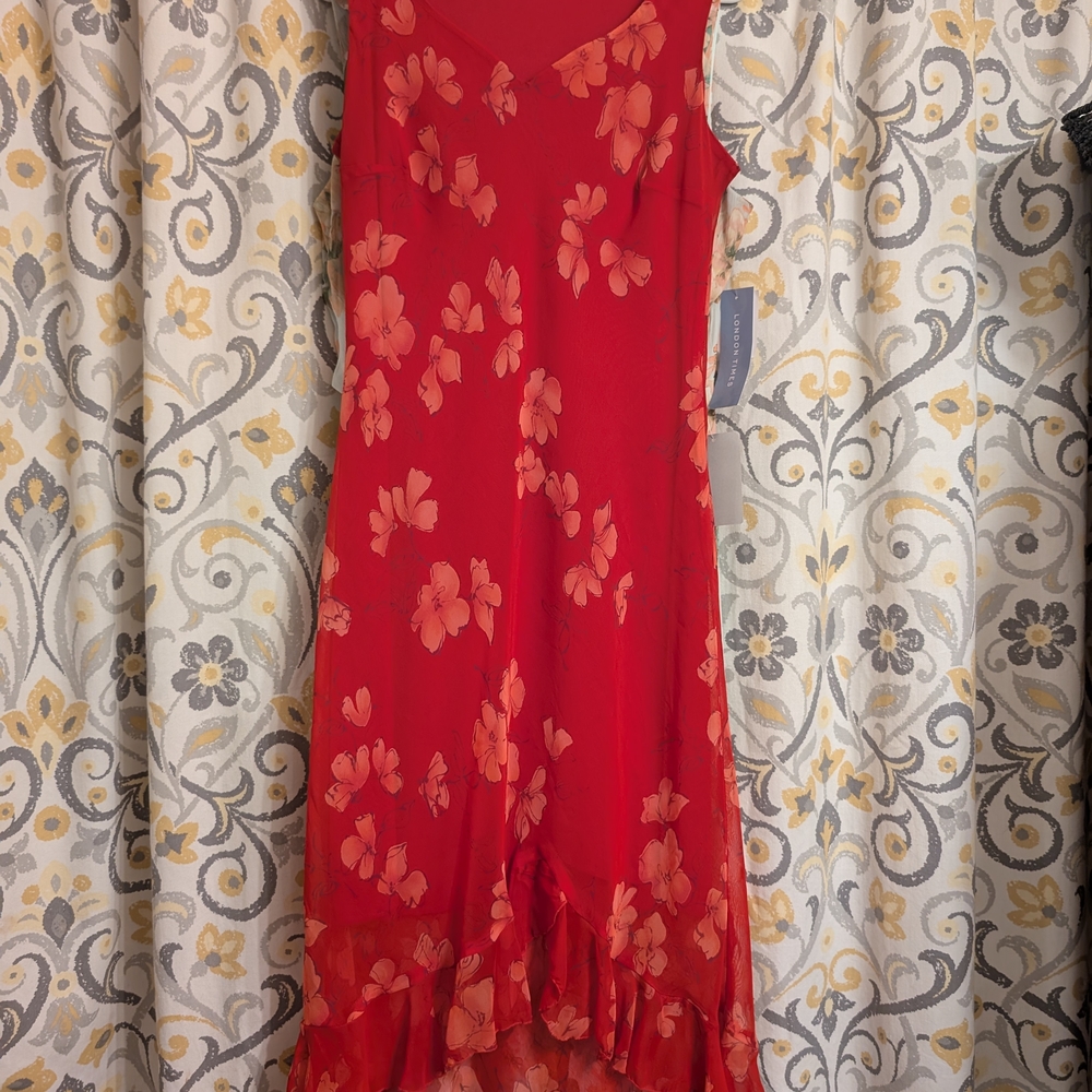 Red Floral Ruffle Dress
